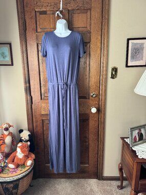 Purple Short Sleeve Jumpsuit w/Elastic Waist & Drawstring Large
